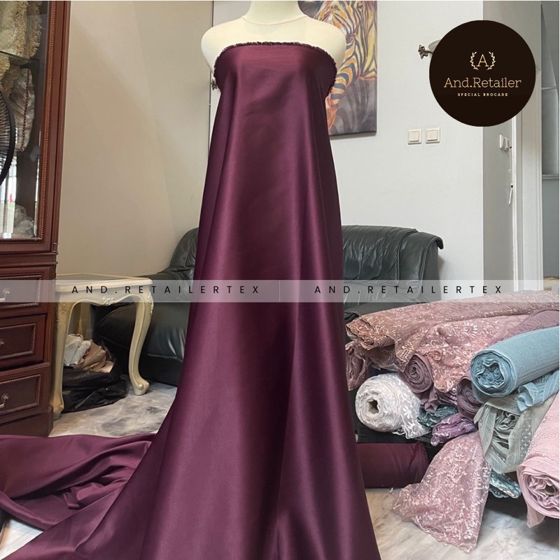 Kain Satin Velvet Premium Warna Wine Ungu Tua Bahan Gamis Furing Seragaman Bisa untuk Inner