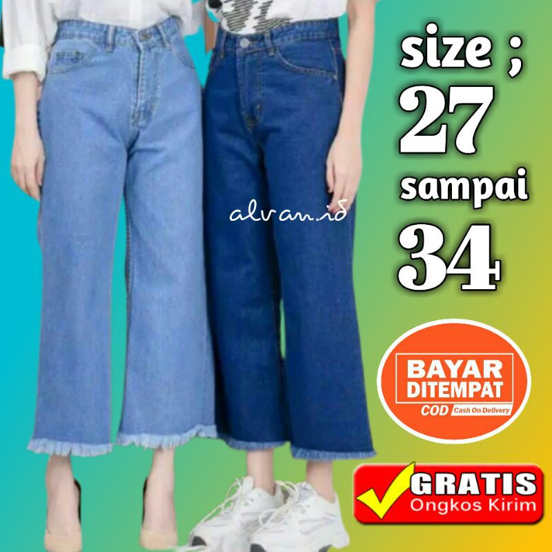 [ BIG SIZE ] Celana boyfriend kulot panjang rawis // jeans kulot rawis wanita