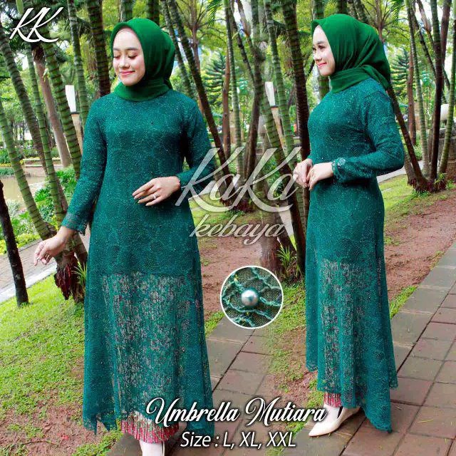 MQ - PROMO KEBAYA MODERN/KEBAYA TUNIK/TUNIK BRUKAT UMBRELLA MUTIARA/SETELAN KEBAYA-HIJAU BOTOL