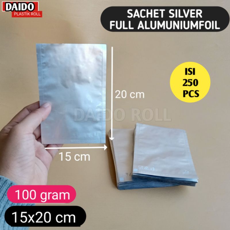 ISI 250 PCS Sachet Full Aluminium Foil Silver 100 gr Kpack Plastik Kemasan kopi kemasan makanan kema