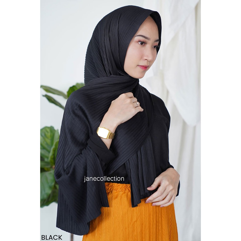 JANE COLLECTION || Hijab Jilbab Kerudung Plisket Muslim Pasmina Mirip Jilbab Instant 160x51 [ Hitam Choco Coklat Susu Coksu Milo Abu Abu ] - Pashmina Plisket Zeline