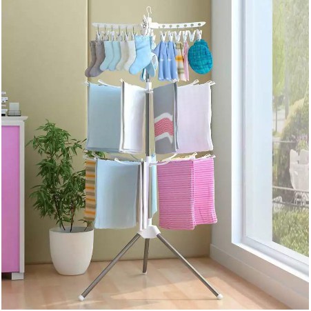 ELDE 1 - Jemuran Menara Lipat Tempat Jemuran Baju Model Menara 3 Susun Tempat Jemuran Gantungan Bayi Jepitan Baju Pakaian Bayi baju Baby Anak kecil Portable berdiri hanger rak minimalis murah tidak makan tempat