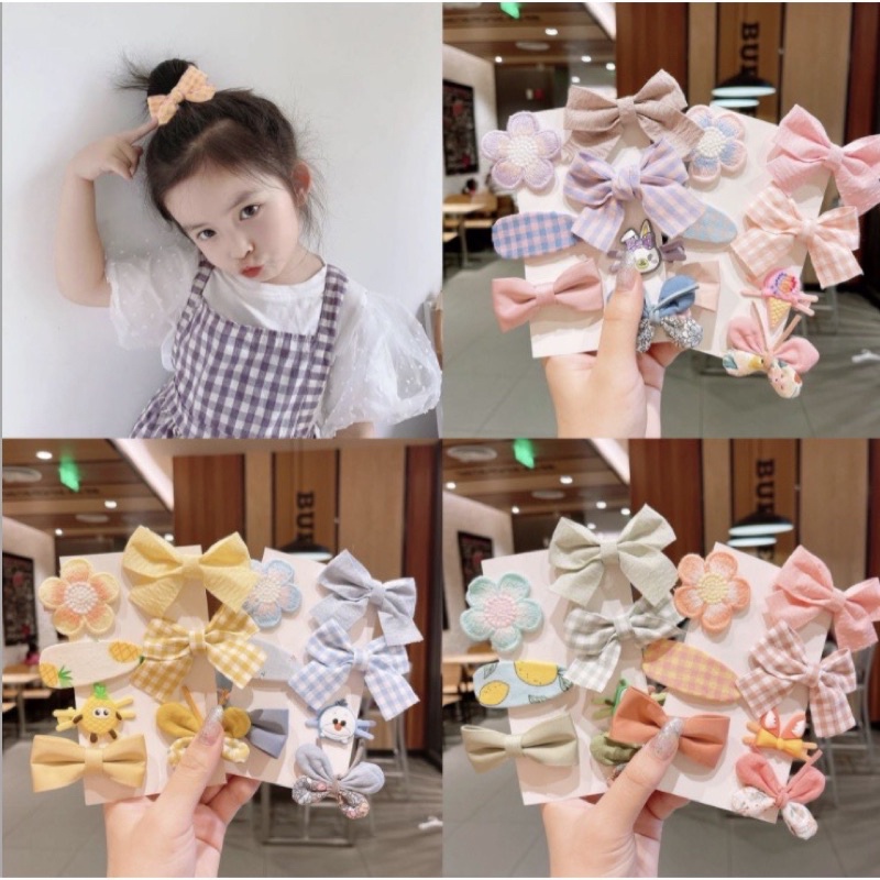 5 Pcs Jepit Rambut Bayi Anak Perempuan Model Pita Motif Bunga Gaya Korea Lucu Headband Lucu Anak