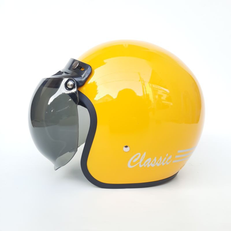 HELM RETRO CLASSIC STRIP BUKAN HELM JPN ARC GARIS KUNING GLOOSY