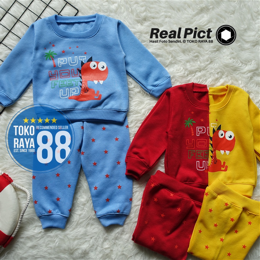 [SJK-RF04] TOKO RAYA 88, Setelan Sweater Fleece Anak 1 - 2 Tahun, Jaket Bayi RED FOREST Feet Up, Out