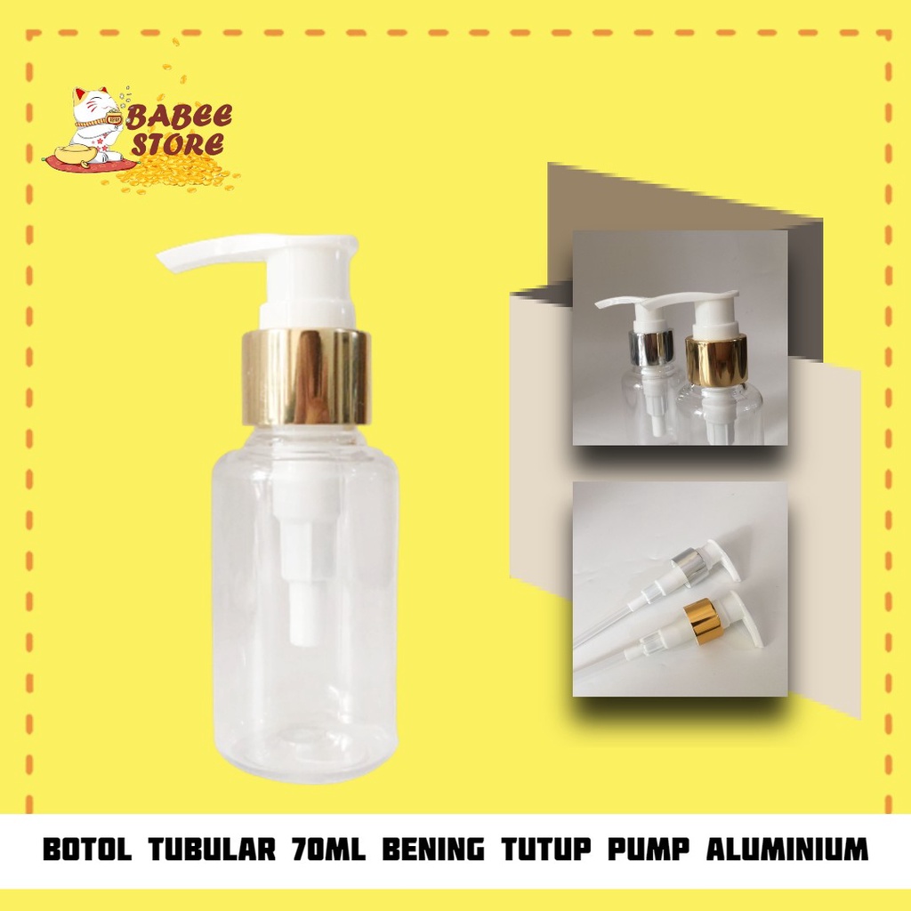 BOTOL PUMP GOLD TUBULAR 60 70ML CLEAR BOTOL KOSMETIK - BOTOL 60ML 70ML TUBULAR BENING TUTUP PUMP GOLD