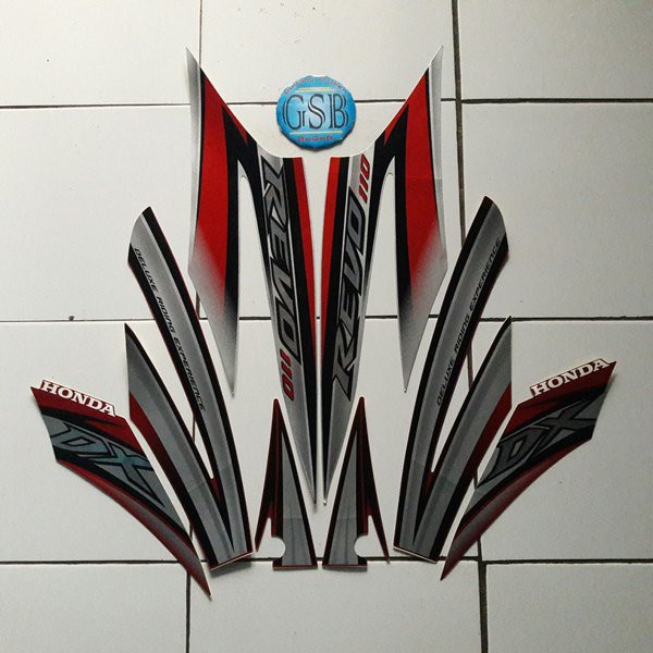 striping stiker motor honda revo dx 2011 silver-merah