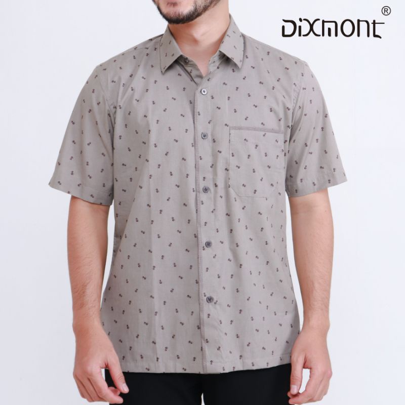 Dixmont Kemeja Pria Basic Formal Motif Lengan Pendek Hem MS02721