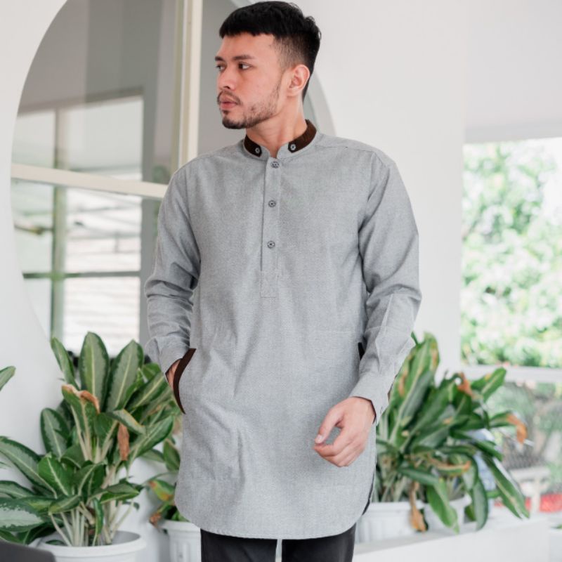 BAJU KOKO LENGAN PANJANG LIST HEDLONG FASHION MUSLIM MODEL KURTA KOKO PRIA