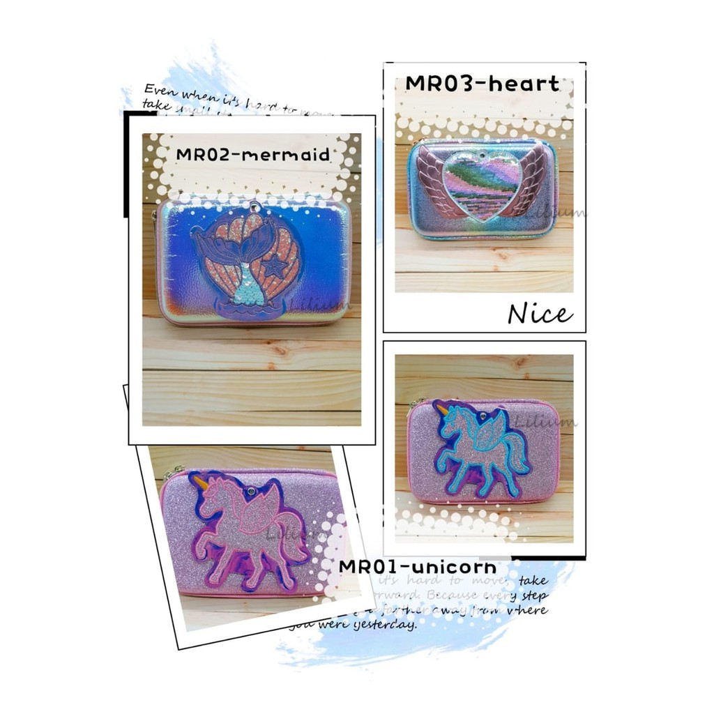 Kotak Pensil Hardcase Cermin Unicorn Mermaid Heart model smiggle - MR