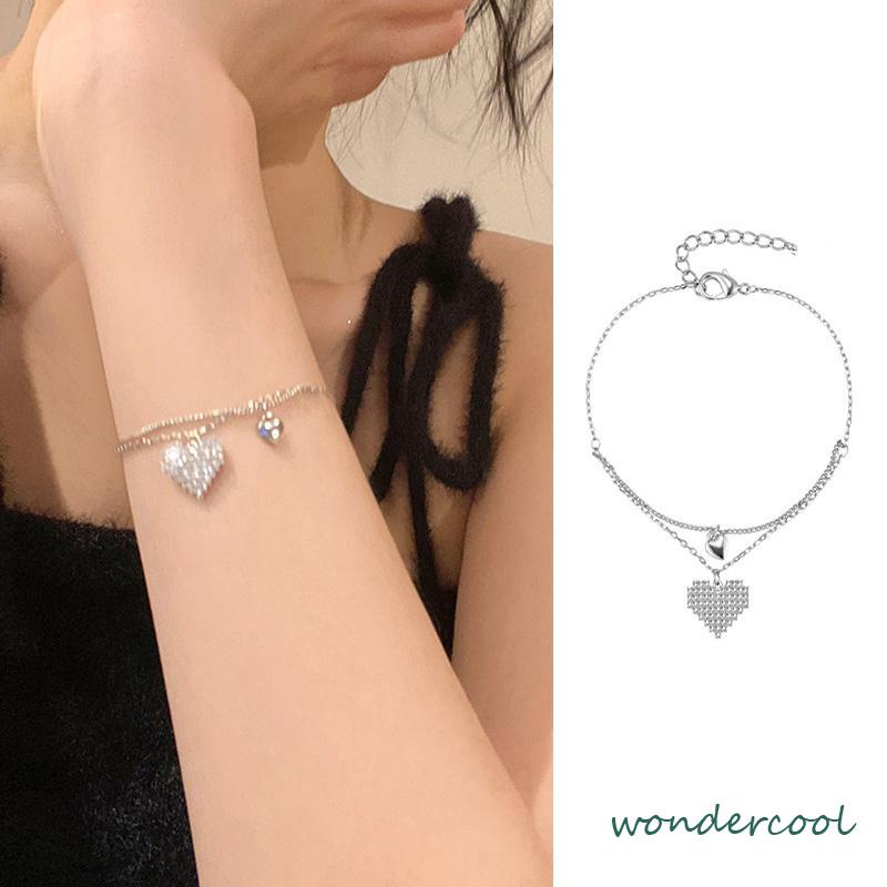 Double Layer Love Bracelet Light Luxury Niche Design Girlfriends Diamond Gelang-Won