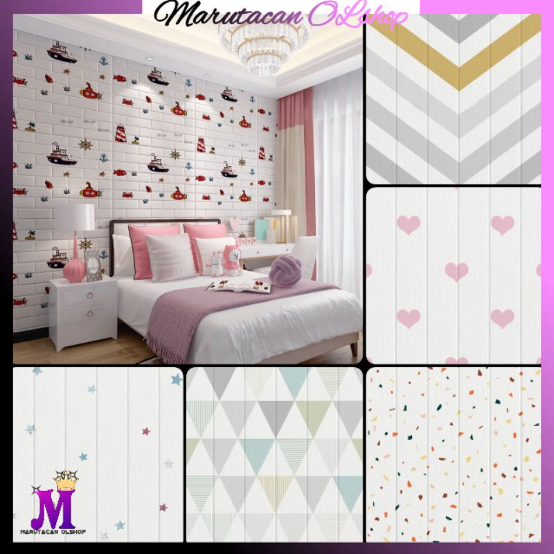 Jual Wallpaper Dinding Foam Brickfoam / Wallfoam 3D Serat Kayu / Motif Bata / Motif Kayu