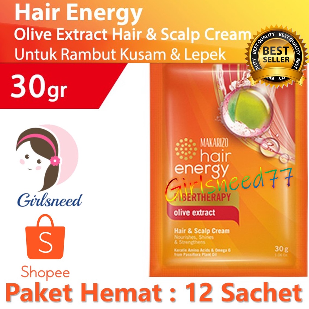 Makarizo Creambath 30gr x 12 Sachet Olive Extract Perawatan Rambut Kusam Lepek Hijab GIRLSNEED77