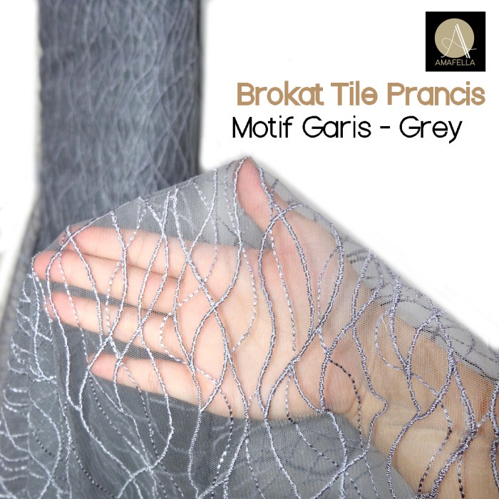 WBS 1/2 meter Kain Brokat Tile Prancis Motif Garis Grey ORIGINAL