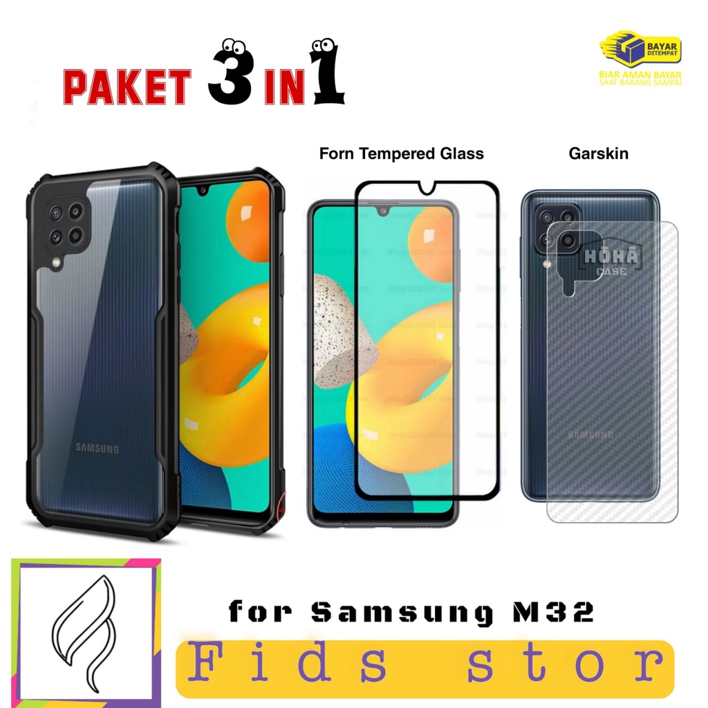 PROMO 3in1 Case Shockproof SAMSUNG M32 &amp; Tempered Glass Layar Free Garskin