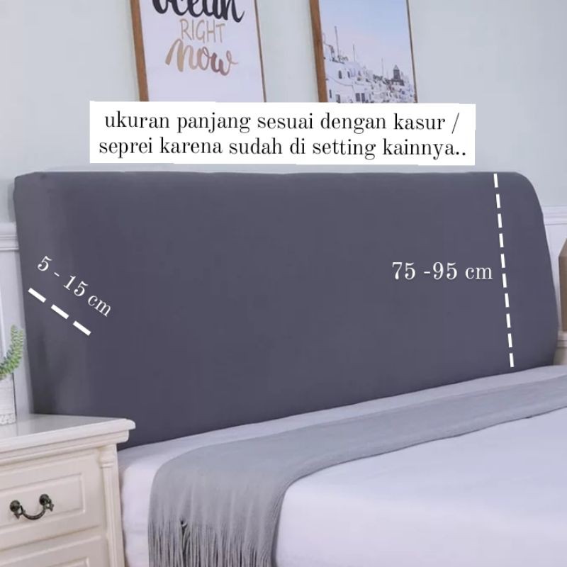 COVER SARUNG SANDARAN KEPALA TEMPAT TIDUR ELASTIS WARNA POLOS 180 200 cm