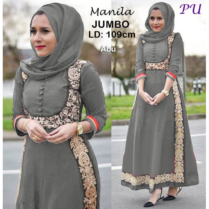 MANILA JUMBO  PU BAJU  MUSLIM  GAMIS MAXI DRESS SYARI 