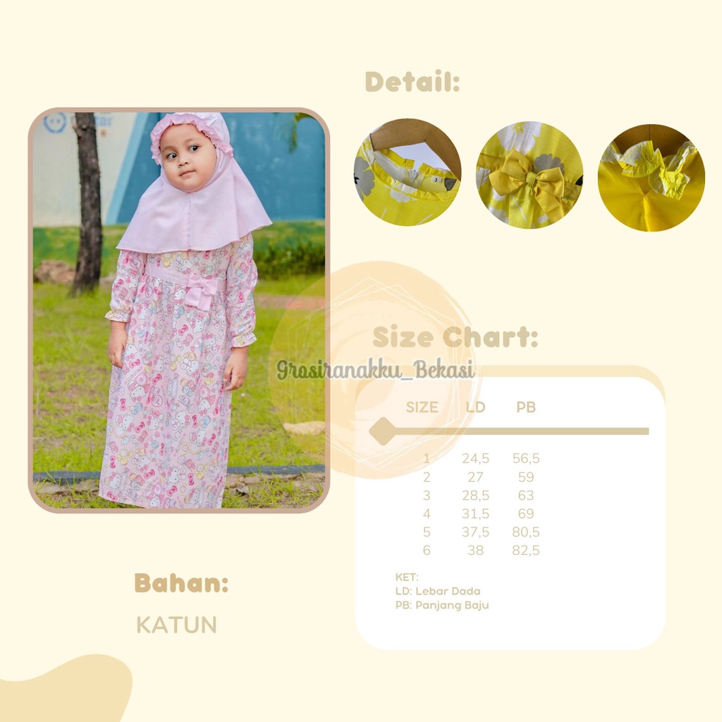 Gamis Katun Anak Kerudung Polos 1-6Thn