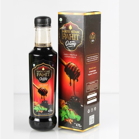 Madu Hitam Pahit Spesial Odeng El Medinah | Madu Propolis Plus Daun Insulin isi 470 gram