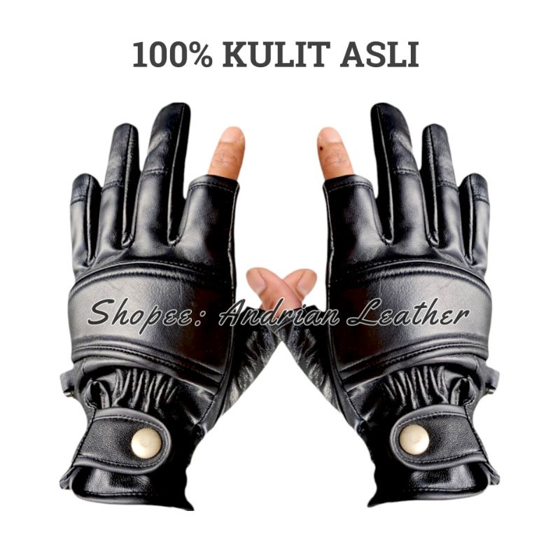 Sarung Tangan Motor Kulit Asli Jari Bolong Gloves Half Finger
