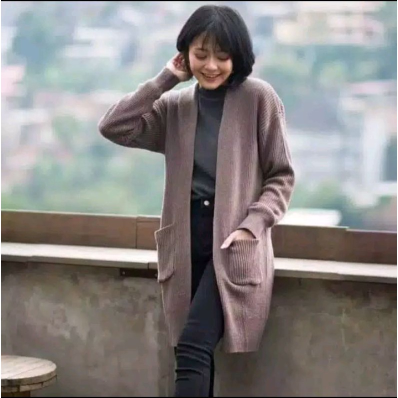 Cardigan wanita Rajut Halus Long Cardigan BELLE OVERSIZE