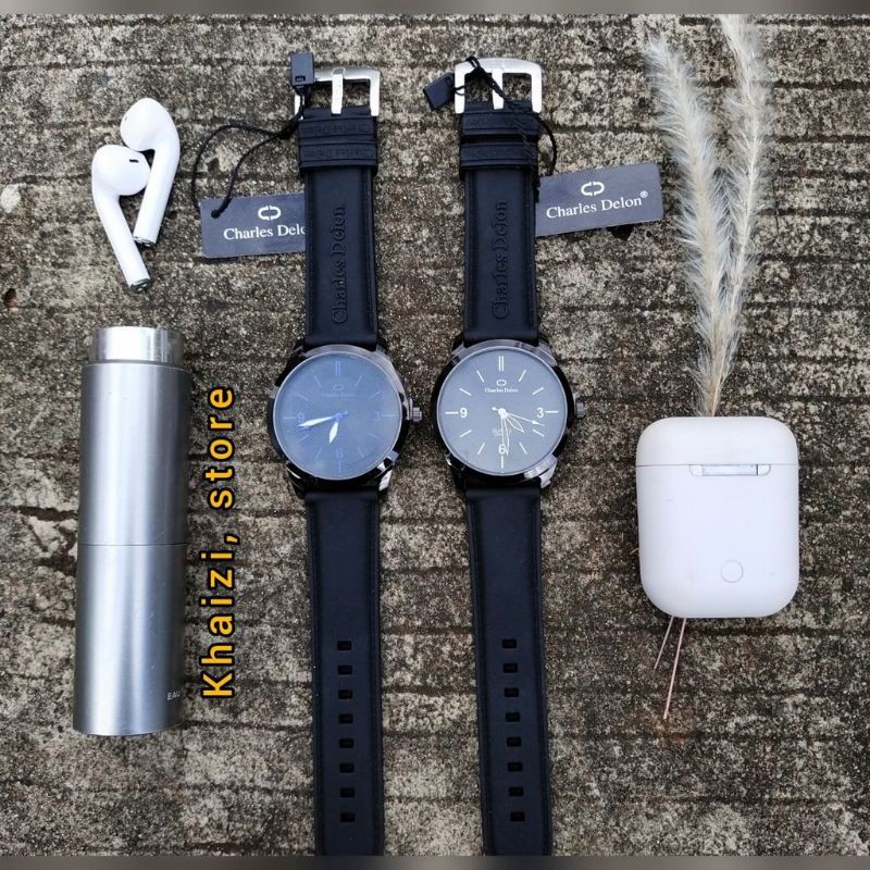 CHARLES DELON- Jam tangan pria rubber ORIGINAL WATCH- free box dan baterai