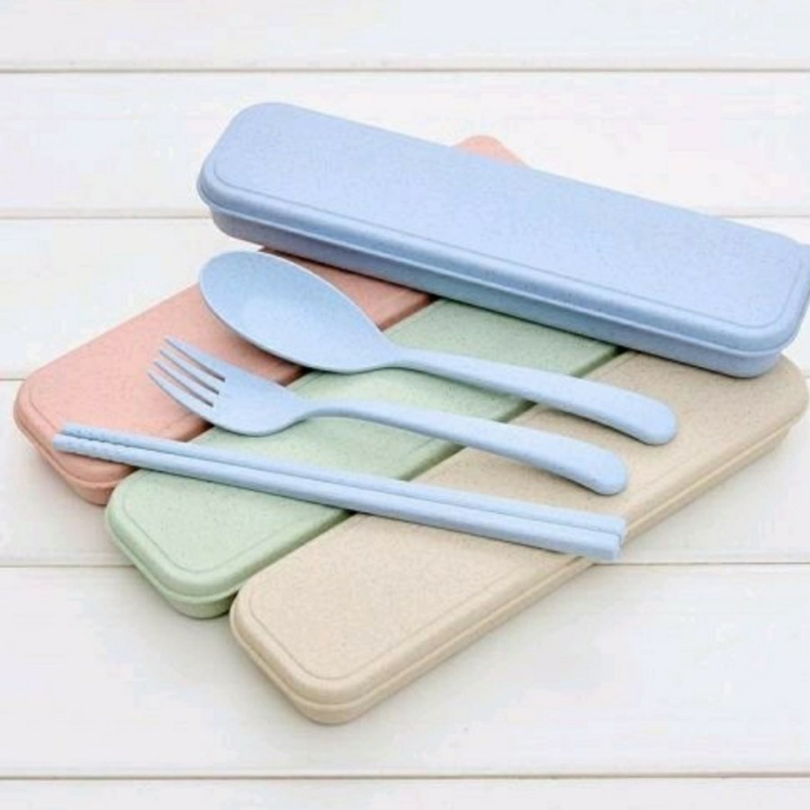 Sendok Set Jerami Warna Alat Makan Souvenir Korean Sumpit Traveling