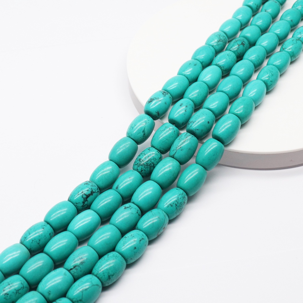 Manik-Manik Batu Turquoise Howlite Size 12x16 mm Bentuk Drum | Manik Batu Turquoise Howlite Asli Bah