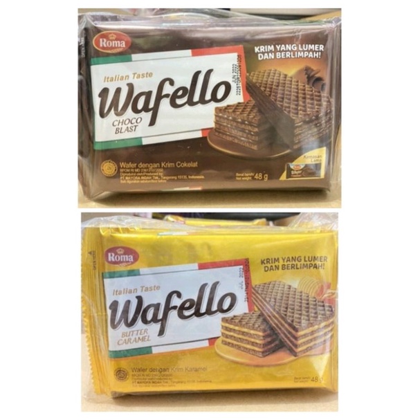 

1 Pak Roma Wafello Wafer 2000 Coklat / Choco Blast & Caramel 48gr 1 pak isi 10