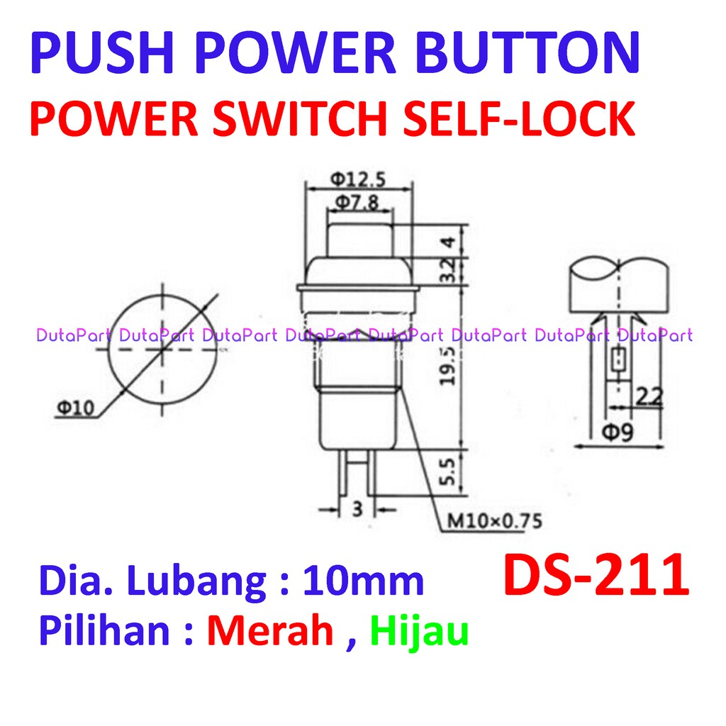 Push Power Button SELF-LOCK Kunci Switch Saklar DS-211 Kualitas Bagus