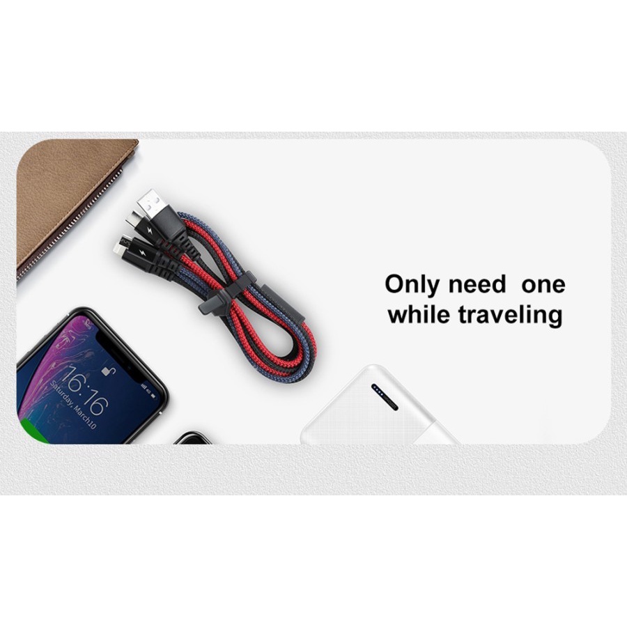 MCDODO CABLE DATA COLOUR 3 IN 1 FAST CHARGER TYPE-C + MICRO + IPHONE KABEL CASAN