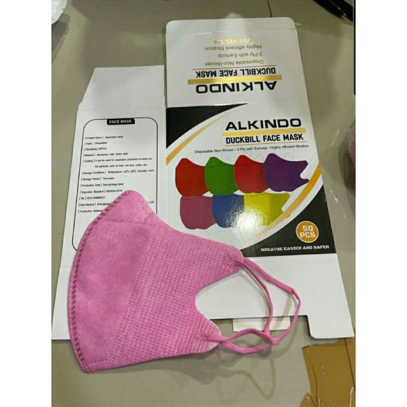 Masker Duckbill Dukbill Alkindo Warna Pink Isi 50 Pcs Garis