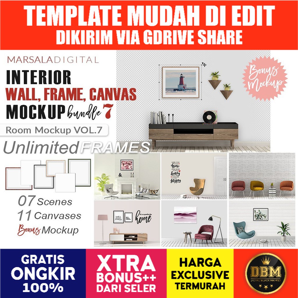 Room Mockup Wall And Frame Bundle 7 - Photoshop