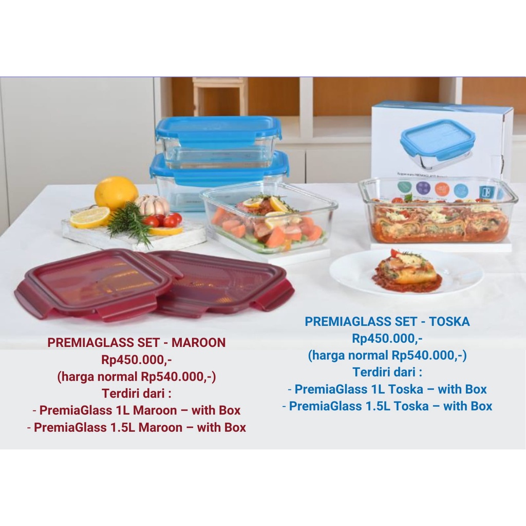 TUPPERWARE PREMIAGLASS SET MAROON DAN TOSCA - WADAH KACA MULTIGUNA