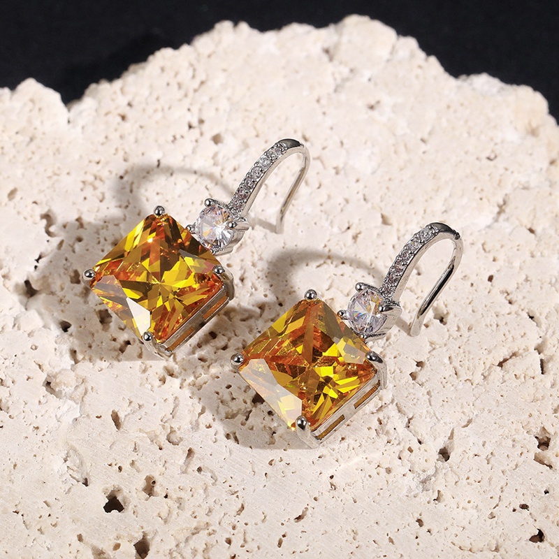 Anting Tusuk Gantung Wanita Hias Cubic Zirconia Warna Kuning Gaya Putri Cantik Untuk Pernikahan / Pesta