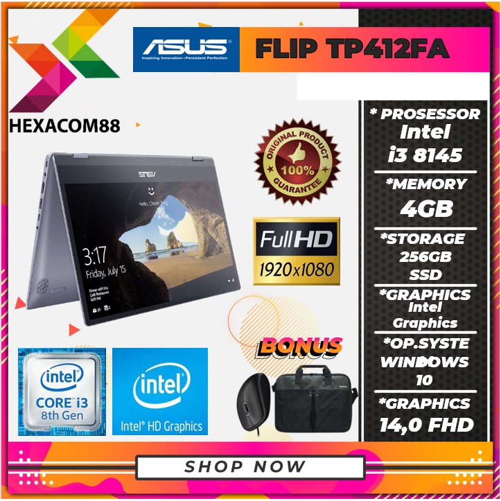 Laptop ASUS VIVOBOOK FLIP TP412FA | Intel I3 8145 RAM4GB 256SSD W10 14.0FHD |