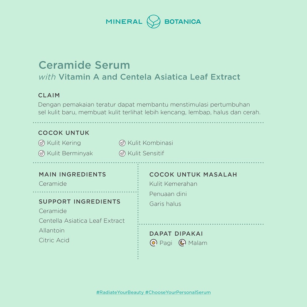 Mineral Botanica Ceramide Serum with Vit A Centela Asiatica Leaf 20ml