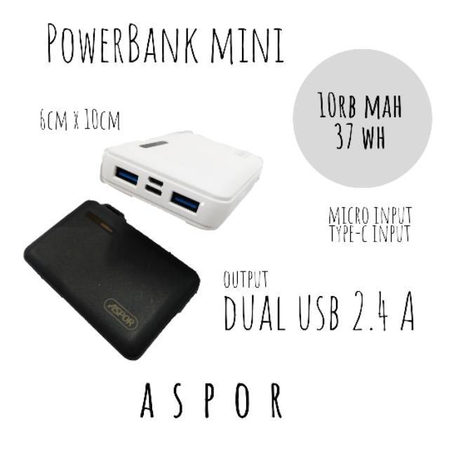 Flight Friendly Powerbank MINI 2usb 10000mah Aspor 2.4A  37wh