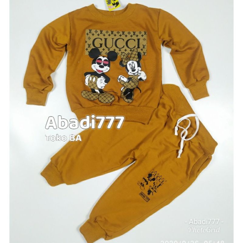 Setelan sweater joger motif micky gucci pakaian anak wanita babyterry 1-6 Thn