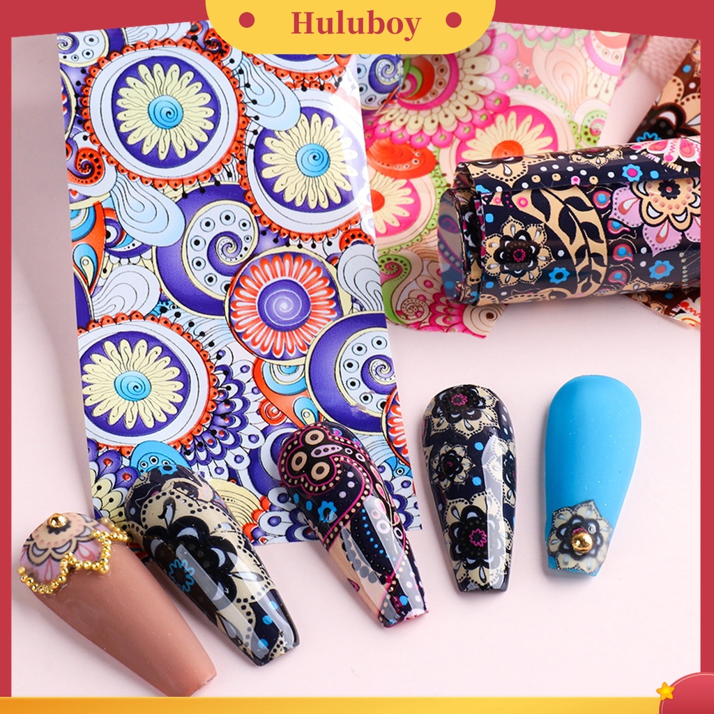 Huluboy Huluboy♡ 10pcs / Set Stiker Kuku 3D Motif Totem Gaya Etnik Retro Untuk Wanita