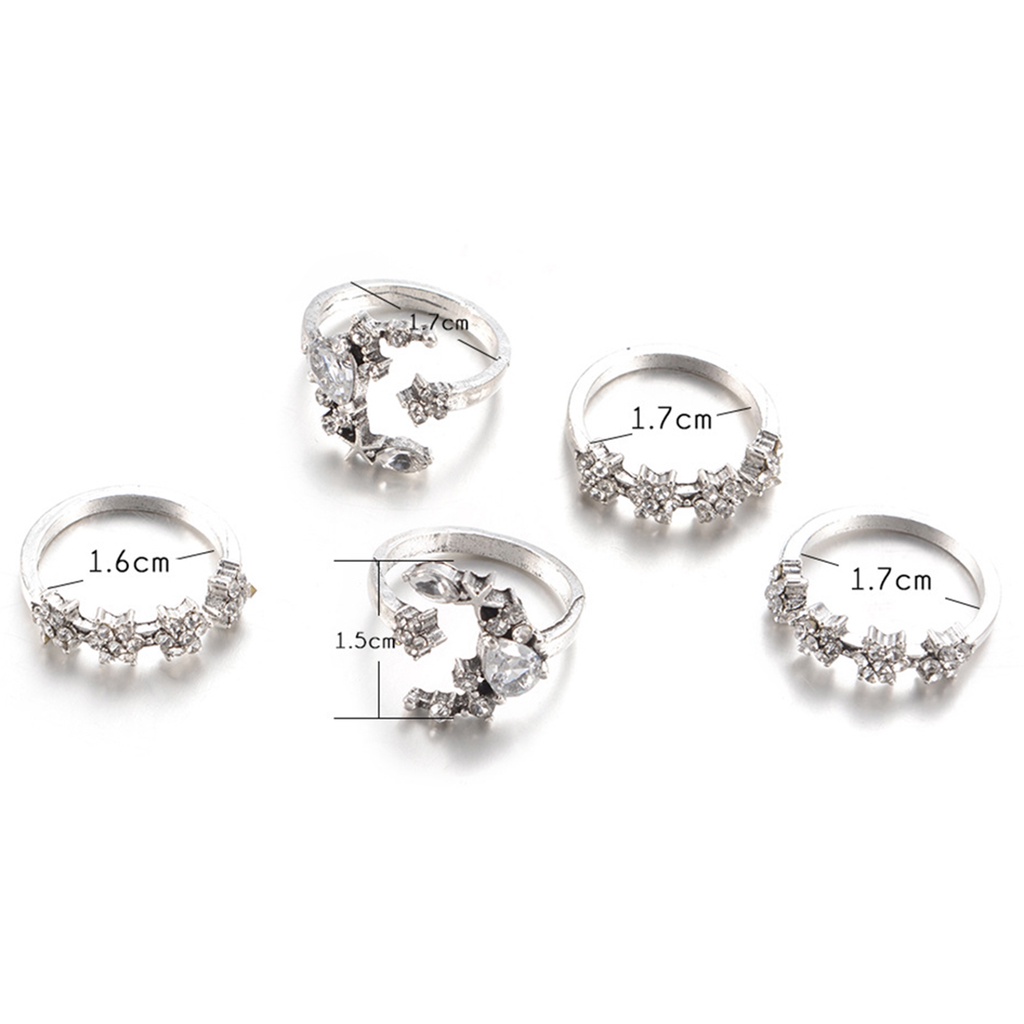 Hu Hu Hu Hu Hu Alat Bantu Pasang Kacamata♡ 5pcs Cincin Jari Bahan Alloy Aksen Berlian Imitasi Untuk Klub