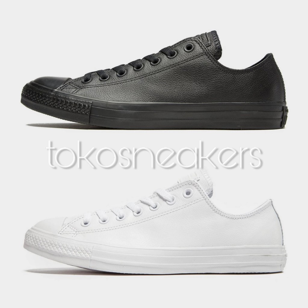 [COD] GRADE ORIGINAL! Sepatu Converse Low/High Leather/Kulit - Full Black (Free Box)