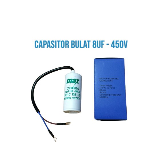 CAPASITOR BULAT KABEL CBB60 8UF - 450V MAX