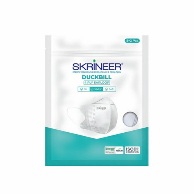 Skrineer Mask Duckbill 4ply Earloop Masker Medis warna Putih isi 7 pcs