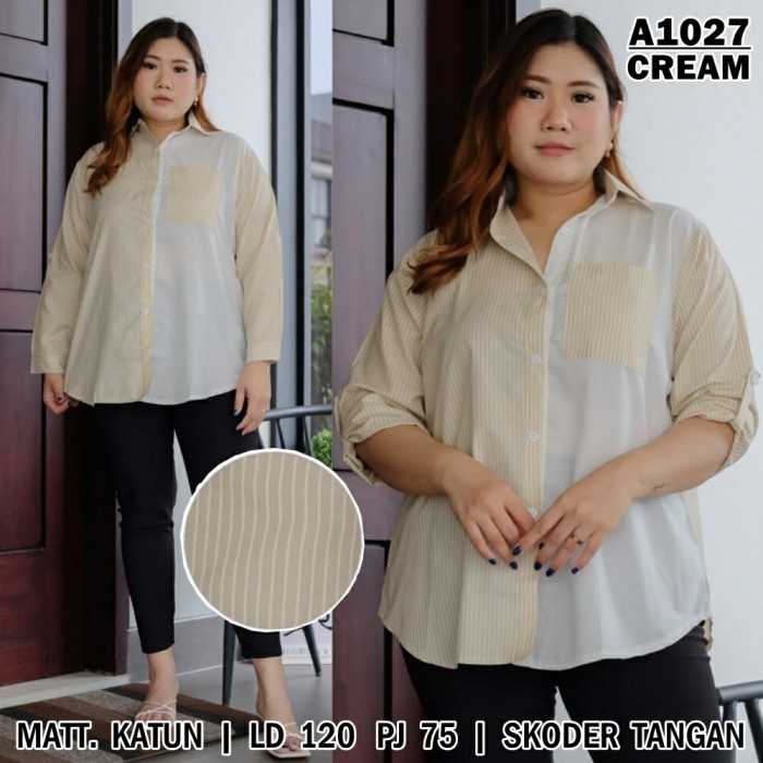 PC- KEMEJA JUMBO RIRI CREAM [Baju Atasan Wanita 0128] VDB -PC