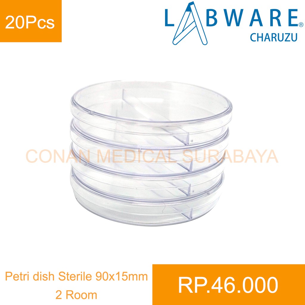 Cawan Petri/Petri Dish/Pyrex sterile 90x15mm (2 Rooms) 1 Pack 20pcs