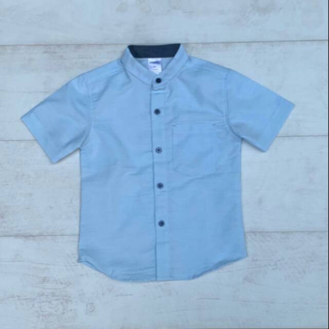 KEMEJA KOKO ANAK COWOK BAJU KOKO ANAK LENGAN PENDEK BIRU MUDA POLOS