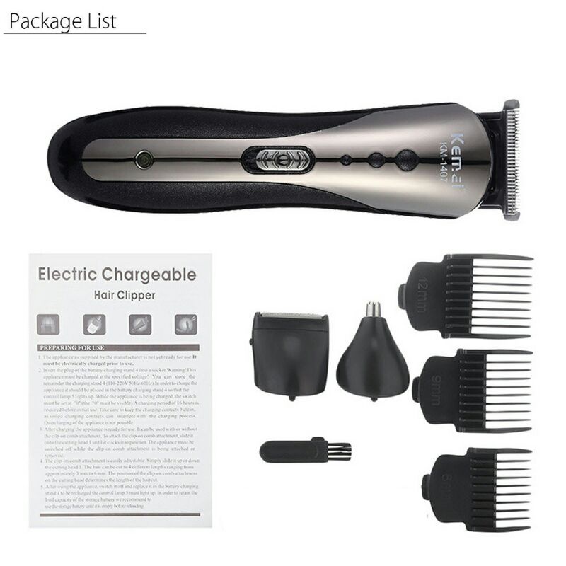 Kemei Alat Cukur 4 in 1 Elektrik Hair Trimmer Shaver Rechargeable Black