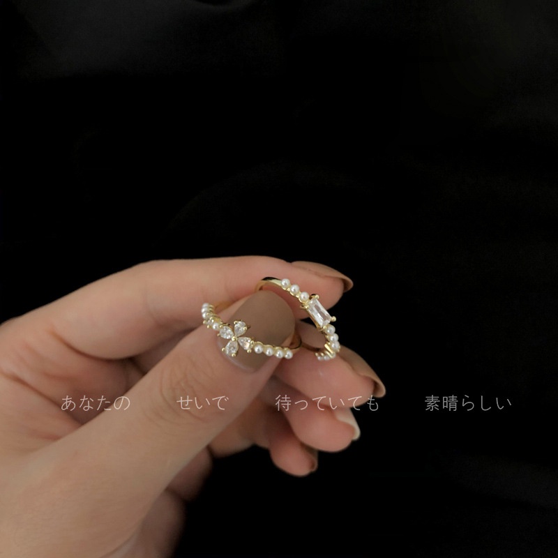 Pearl zircon cincin wanita special interest desain kepribadian all-match indeks cincin twin Indeks j