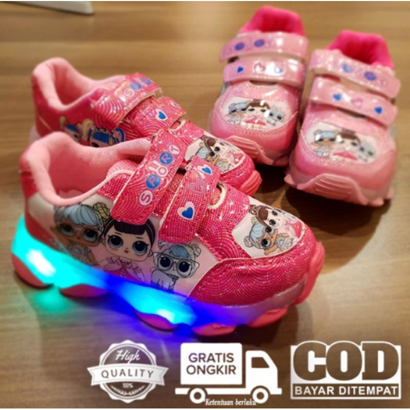 Sepatu Anak Perempuan Lampu LED LOL AMOR Size 21-30 Usia 1-5 Tahun